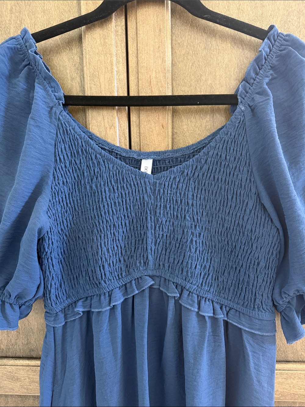 Dokotoo Smocked Babydoll Mini Dress Blue Like New